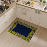 Navy Persian Border Rug with Intricate Gold Frame