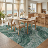 Abstract Area Green Marble Swirl Abstract Area Rug