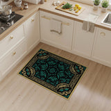 Teal Art Nouveau Floral Area Rug