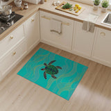 Teal Sea Turtle Ocean Waves Area Rug
