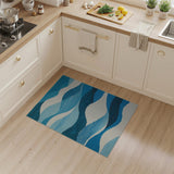 Layered Blue Waves Geometric Area Rug