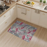 Pink Flamingo Grey Palm Leaf Area Rug
