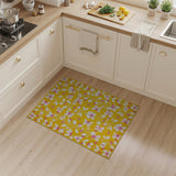 Yellow Sunny Yellow Floral Area Rug with Pink Blossoms