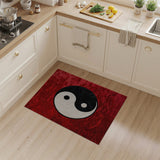 Red Yin-Yang Area Rug with Textured Swirls