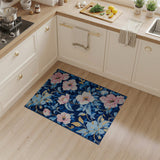 Floral Vintage Navy Blue Peony Floral Area Rug