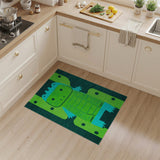 Kids Cartoon Green Playful Green Crocodile Kids Area Rug