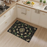 Elegant Black Gold Lotus Mandala Area Rug