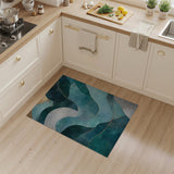 Teal Wave Abstract Area Rug with Gold Accents