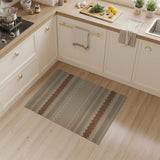 Beige Tan Striped Boho Rug with Scalloped Rust Borders