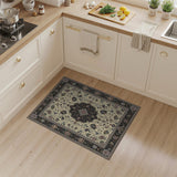 Ivory Traditional Persian Area Rug with Navy Medallion