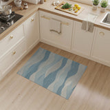 ODIKA Blue Abstract Wave Washable Area Rug - Low Pile, Non-Slip, Pet Friendly