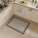 Ornate Beige Swirl Pattern Framed Area Rug