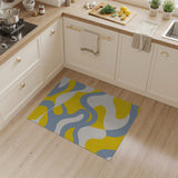 Wavy Yellow and Blue Abstract Area Rug