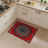 Vibrant Red Mandala Area Rug with Intricate Black White Design