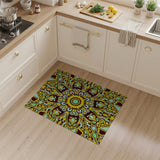 Gold Teal Tribal Mandala Area Rug