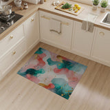 ODIKA Modern Abstract Watercolor Washable Area Rug - Teal & Coral Low Pile Non-Slip Rug
