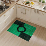 Vibrant Green Geometric Rug with Black Circle Motif