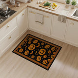ODIKA Washable Halloween Rug - Jack-o'-Lantern & Bat Pattern, Non-Slip Low Pile Area Rug