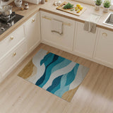 ODIKA Washable Abstract Coastal Wave Area Rug - Teal, Blue & Beige Low Pile Non-Slip Pet Friendly