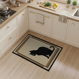 Black Cat Silhouette Framed Beige Area Rug