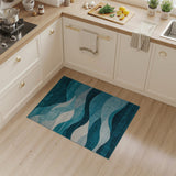 Teal Blue Cascading Waves Abstract Area Rug