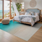 ODIKA Coastal Beach Ocean Washable Area Rug - Low Pile Non-Slip Turquoise Landscape Decor