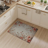 ODIKA Vintage Floral Peach Washable Area Rug - Low Pile Non-Slip Machine Washable Rug