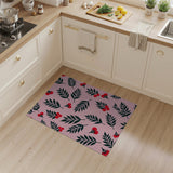 Pink Cherry Leaf Fruit Pattern Area Rug