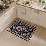 Vintage Pink Floral Area Rug on Black