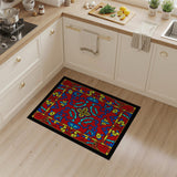 Vibrant Red Persian Area Rug with Blue Gold Motifs