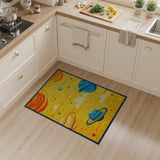 Vibrant Yellow Space Planets Kids Area Rug