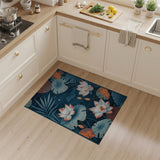 Navy Lotus Blossom Area Rug with Teal Leaves