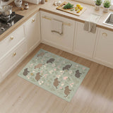 Capybara Floral Green Washable Area Rug