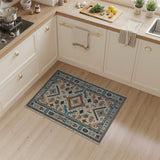 Cream Blue Teal Geometric Heritage Tribal Rug
