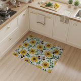 ODIKA Sunflower & Bumblebee Vintage Washable Area Rug - Low Pile Non-Slip Floral Carpet