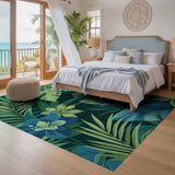 ODIKA Washable Tropical Leaf Area Rug - Low Pile Green Monstera Palm Non-Slip Carpet