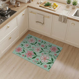 Whimsical Pink Floral Mint Green Area Rug
