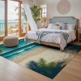 ODIKA Tropical Beach Washable Rug - Coastal Ocean Scene Low Pile Non-Slip Area Carpet
