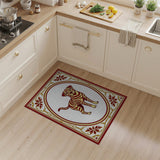 Ornate Framed Tiger-Striped Dog Area Rug