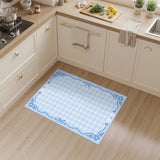 Light Blue Gingham Floral Border Area Rug