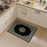 Black Persian Medallion Area Rug with Gold Floral Blue Border
