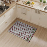 Red Lattice Trellis Area Rug with Verdant Foliage