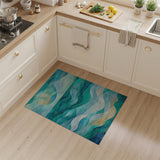 Teal Blue Layered Ocean Waves Abstract Rug