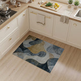 Blue and Teal Abstract Navy Blue Gold Wave Area Rug