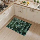 Green Stacked Rectangle Geometric Rug