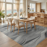 Grey Silver Wave Abstract Area Rug