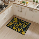 Yellow Vibrant Yellow Floral Area Rug on Black