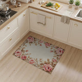 Pink Roses Floral Border Cream Area Rug