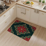 Red Poinsettia on Emerald Green Persian Rug