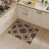 Beige and Neutral Ornate Floral Medallion Beige Area Rug